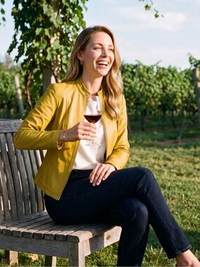 Women's Yellow Leather Moto Jacket by BACCINI